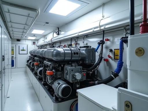 Clean and organized boat engine room after service
